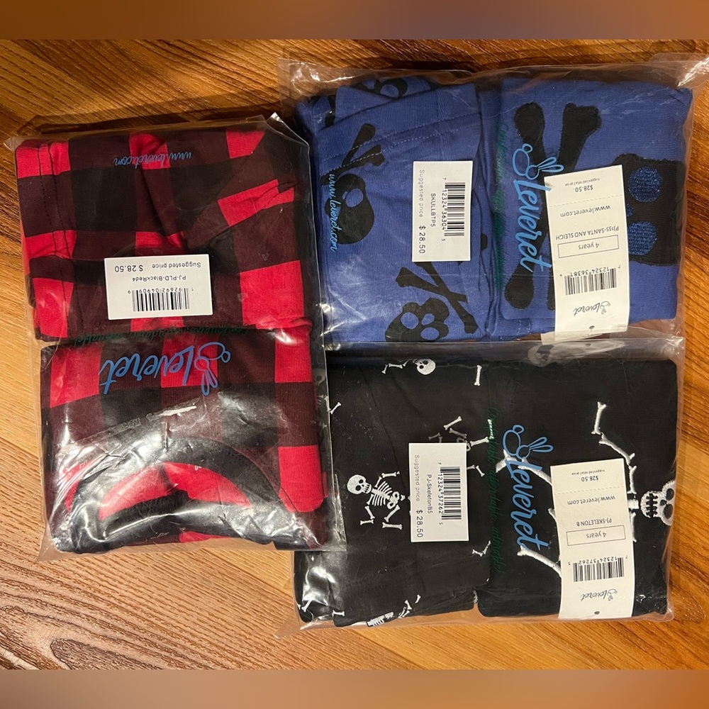 NEW Leveret Unisex Kids Children’s 4T 2-piece Pajamas skulls & plaid